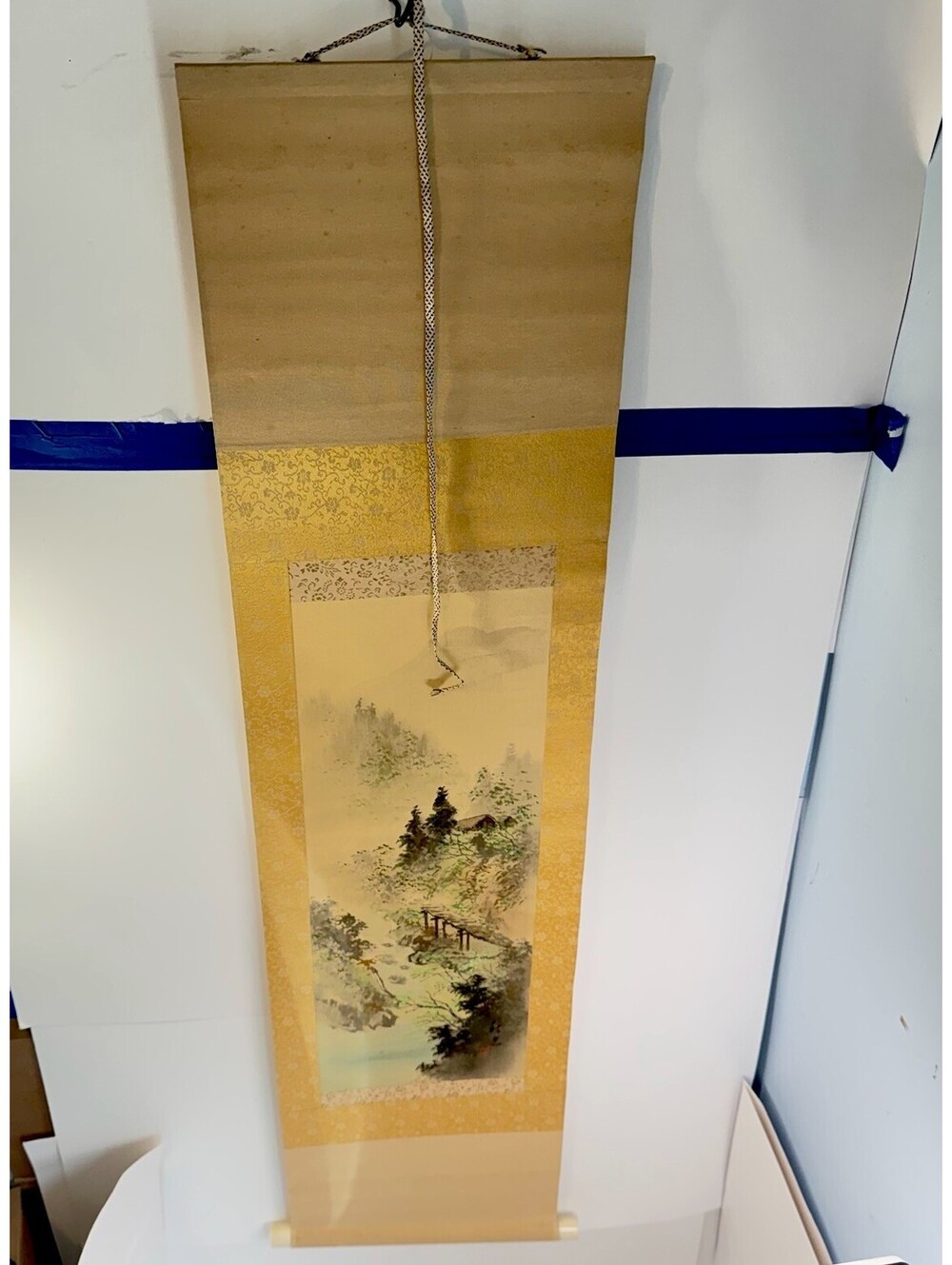 Japanese Kakejiku Landscape Hanging Scroll Signed Ryuei 柳栄 38x11 Vintage